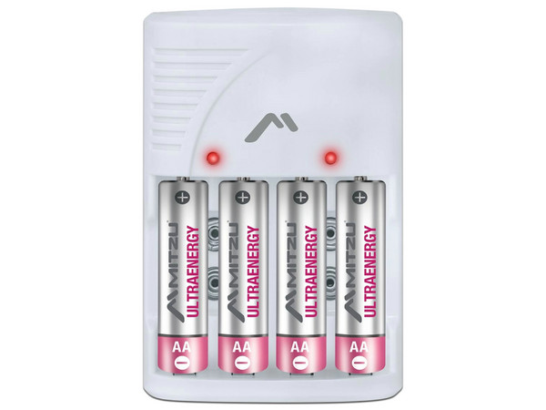 Cargador de Pilas MC-700, Compatible con AA, AAA y 9V, Incluye 4 Pilas Recargables Ni-MH/Ni-CD.
