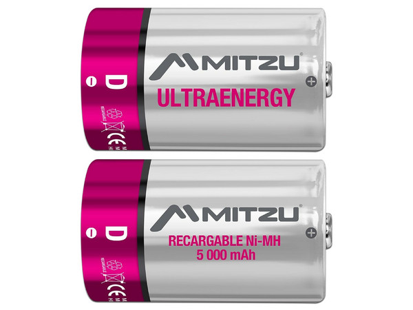 Batería Recargable Mitzu UltraEnergy tamaño D, de 1.2 Volts, de 5000 mAh, Ni-MH. (2 piezas).