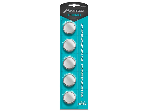 Batería Mitzu LithiuMax tipo Botón CR2035, de 3 Volts, de 150 mAh, Litio. (5 piezas).