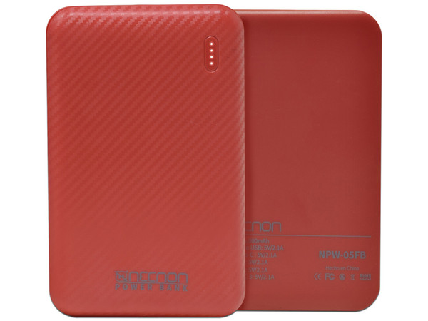 Batería Portátil recargable Necnon NPW-05FB Power Bank de 5,000 mAh para Smartphones y Tablets, Color rojo.