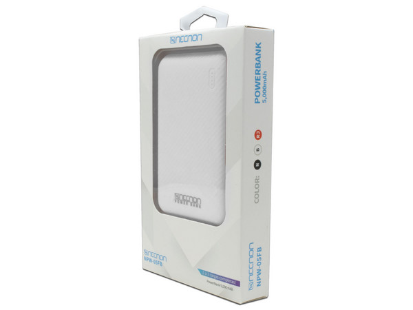 Power Bank NECNON NPW-05FB NBPB0512FB de 5 000 mAh con Indicador LED USB-C y 2x USB-A. Incluye Cable USB-C. Color Blanco.