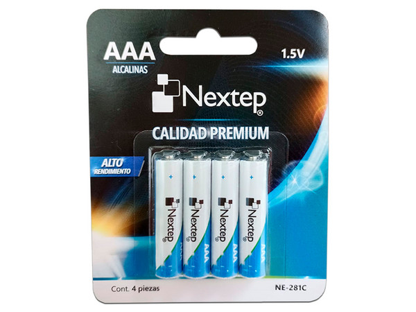 Pilas Alcalinas Nextep AAA LR03, 1.5V, Pack de 4 Unidades.