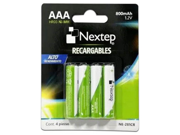 Paquete de 4 Baterías Recargables Nextep NE-281CR AAA de 1.2V, 800mAh.