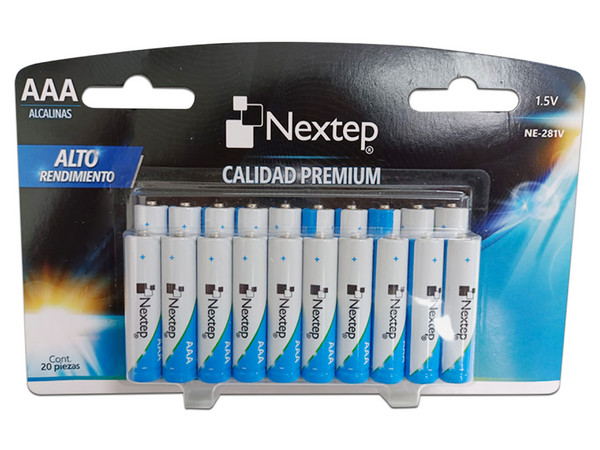 Pilas AAA Alcalinas Nextep Modelo LR03 1.5V Empaque Con 20 Piezas Código NE-281V.