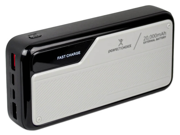 Batería Portátil Recargable Perfect Choice PC-241119, Powerbank de 20000 mAh, USB Tipo C, Lightning, 22.5W. Color Negro y Gris.