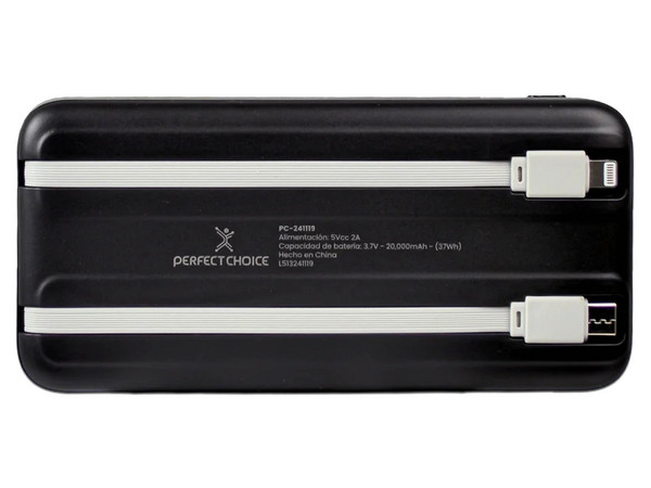 Batería Portátil Recargable Perfect Choice PC-241119, Powerbank de 20000 mAh, USB Tipo C, Lightning, 22.5W. Color Negro y Gris.