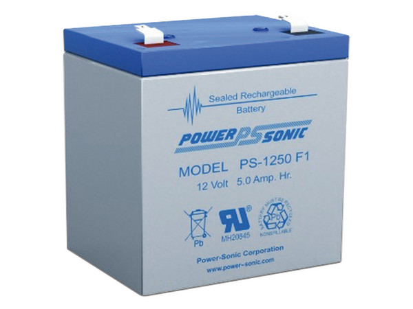 Batería de Respaldo UL Power Sonic 1250-F1 de 12V, 5Ah, Ideal para Sistemas de Detección de Incendio, Control de Acceso, Intrusión y Videovigilancia.