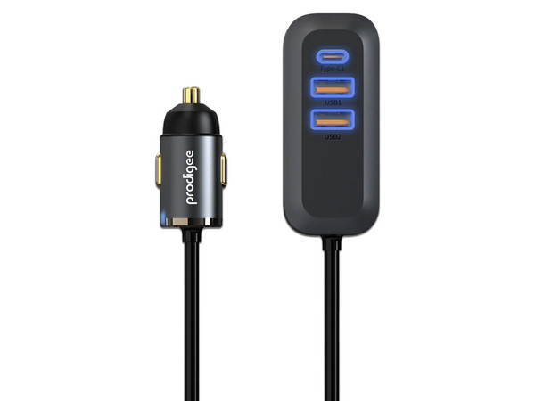 Cargador para Auto Prodigee ENRG-WGN 4 en 1 de 100W con USB-C PD y USB-A. Color Negro.