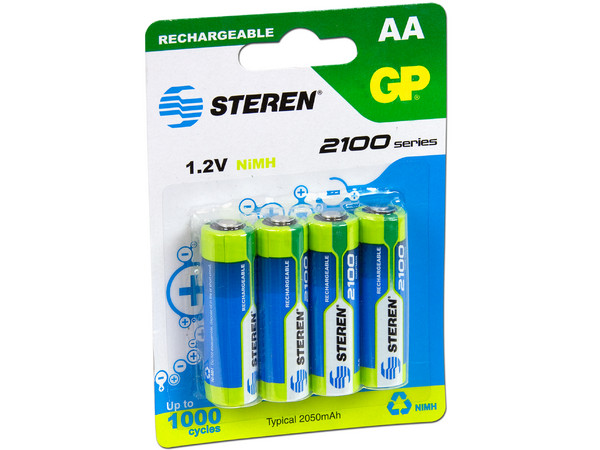 Batería recargable níquel-metal, tamaño AA, de 1,2 Volts, de 2100 mAh, 4 pzs.