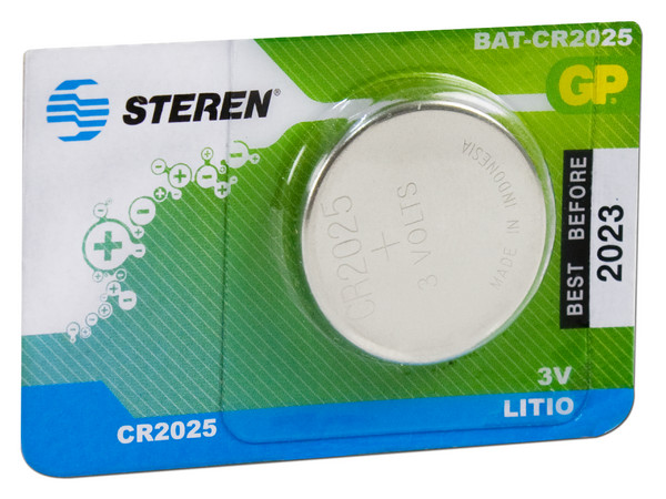 Pila de litio tipo botón de 3 Volts, modelo: CR2025. 