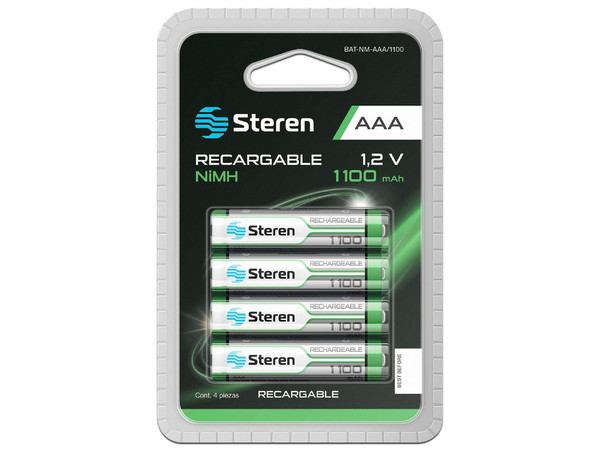 Baterías recargables níquel-cadmio, tamaño AAA, de 1.2 Volts, de 1100 mAh, 4 pzs.