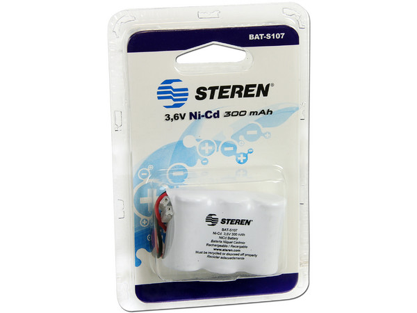 Batería telefónica recargable de níquel-cadmio, de 3.6 Volts, 300 mAh.