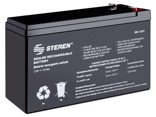Batería Recargable BR-1207 Steren, sellada de ácido-plomo, 12V, 7Ah