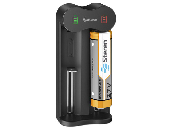 Cargador de Baterías STEREN CRG-261 para baterías Li-ion, USB, soporta 2 baterías, indicadores LED