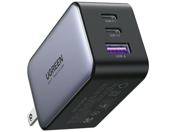 Cargador Universal UGREEN de 65W, 2 puertos USB-C, 1 puerto USB-A, PD 3.0, QC 4.0