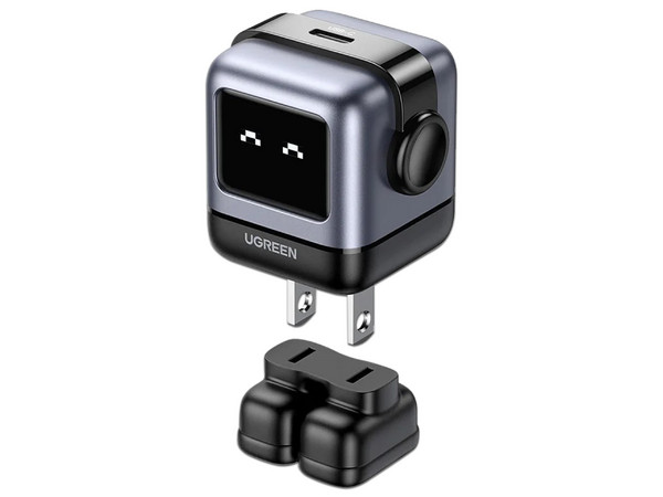 Cargador de Pared Ugreen Nexode Mini GaNRobot de 30W, 1 puerto USB-C de carga rápida, Tecnología GaN II, Pantalla LED. Color Negro.