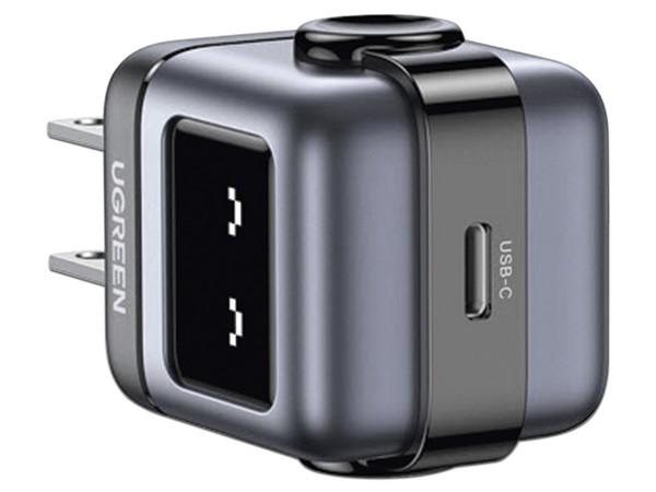 Cargador de Pared Ugreen Nexode Mini GaNRobot de 30W, 1 puerto USB-C de carga rápida, Tecnología GaN II, Pantalla LED. Color Negro.