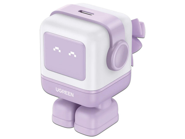 Cargador de Pared Ugreen Nexode Mini GaNRobot de 30W, 1 puerto USB-C de carga rápida, Tecnología GaN II, Pantalla LED. Color Morado.