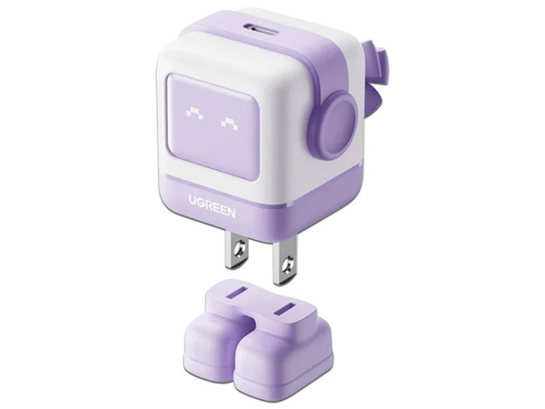 Cargador de Pared Ugreen Nexode Mini GaNRobot de 30W, 1 puerto USB-C de carga rápida, Tecnología GaN II, Pantalla LED. Color Morado.