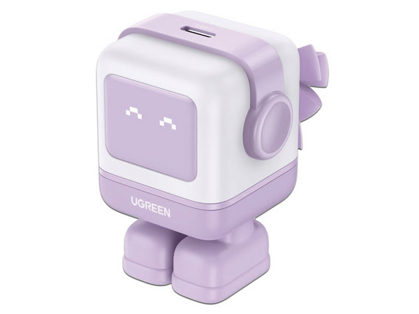 Cargador de Pared UGREEN 25036B GaNRobot de 30W, 1 puerto USB-C de carga rápida, Tecnología GaN II, Pantalla LED. Color Lila.