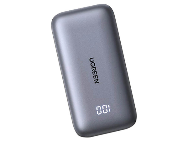 Mini PowerBank UGREEN 25185 de 30W, 10.000 mAh, 1 Puerto USB Tipo A, 1 Puerto USB Tipo C, Pantalla Digital, Color Gris.