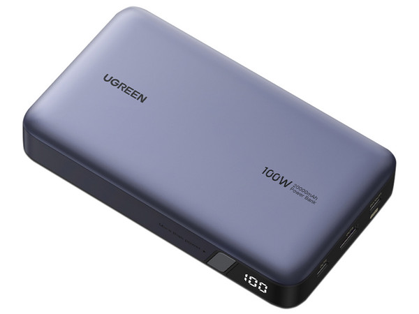 Power Bank 20000mAh, 3 Salidas 100W Máx. (USB-A + 2 USB-C), PD 3.0, QC3.0, FCP, SCP, Pantalla Inteligente, Carcasa Ignífuga, Gris, Incluye Cable USB 50cm.
