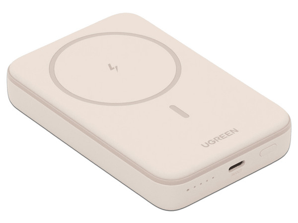 Batería Portátil UGREEN 25208B de 10.000 mAh, 20W, Carga Inalámbrica, USB Tipo C. Color Blanco.