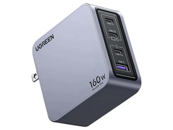 Cargador 160W Serie Nexode Pro, 4 Puertos De Carga Rápida, 3 USB-C, 1 USB-A, GaNInfinity, PD3.1 140W, QC4.0, Protección Térmica, Caja De Aluminio, Incluye Cable.