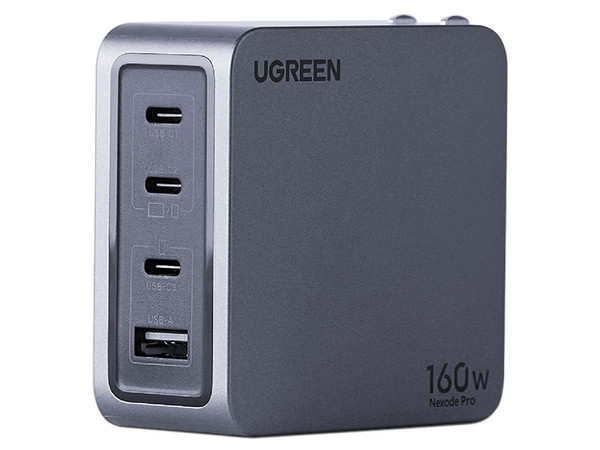 Cargador 160W Serie Nexode Pro, 4 Puertos De Carga Rápida, 3 USB-C, 1 USB-A, GaNInfinity, PD3.1 140W, QC4.0, Protección Térmica, Caja De Aluminio, Incluye Cable.