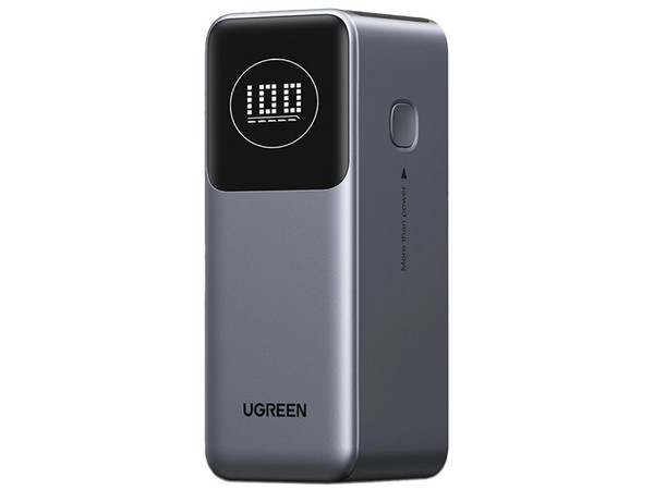 Power Bank UGREEN 35526B de 12.000mAh, 1 Puerto USB Tipo C, 1 Puerto Tipo A, Carcasa Ignifuga, Potencia máxima de hasta 100W. Color Gris.
