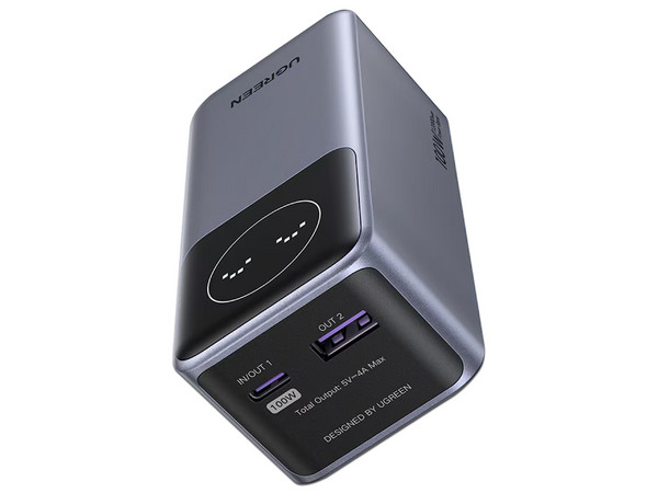 Power Bank UGREEN 35526B de 12.000mAh, 1 Puerto USB Tipo C, 1 Puerto Tipo A, Carcasa Ignifuga, Potencia máxima de hasta 100W. Color Gris.

