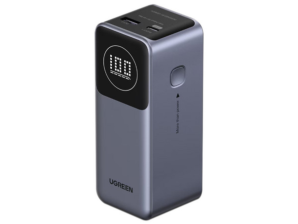 Power Bank UGREEN 35526B de 12.000mAh, 1 Puerto USB Tipo C, 1 Puerto Tipo A, Carcasa Ignifuga, Potencia máxima de hasta 100W. Color Gris.
