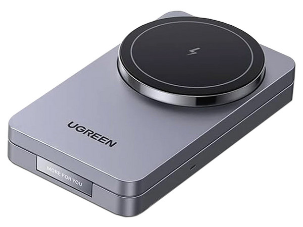 Cargador Inalámbrico UGREEN 45056 2 en 1, 20W, Tecnología Qi2 15W Certificada,  Carga Simultánea. Ángulo Ajustable. Color Gris.