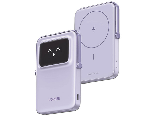 PowerBank UGREEN 45328 de 10.000, hasta 20W, Con Emojis de Estado, Pantalla TFT, Compatibilidad Magnética con iPhone, Color Purpura.