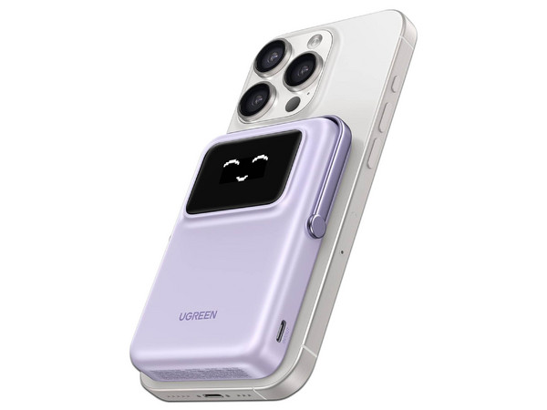 PowerBank UGREEN 45328 de 10.000, hasta 20W, Con Emojis de Estado, Pantalla TFT, Compatibilidad Magnética con iPhone, Color Purpura.