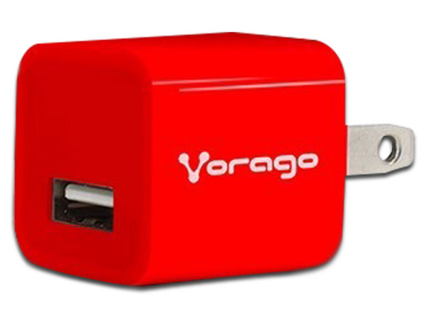 Cargador de pared Vorago AU-105 con 1 puerto USB. Color rojo.