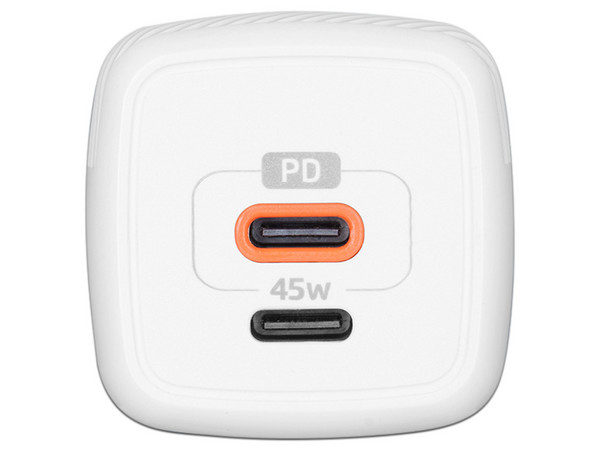 Cargador de pared Vorago AU-402 con 1 puerto USB Tipo C, 45w carga rápida. Color Blanco.