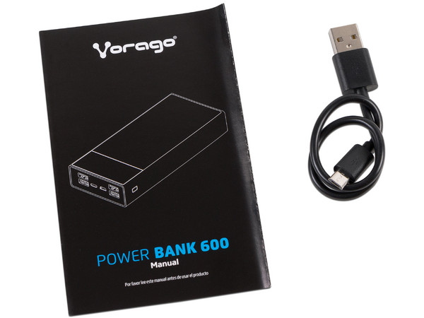 Batería Portátil recargable Vorago PB-600 Powerbank de 27,000 mAh, 4 puertos USB. Color Negro.