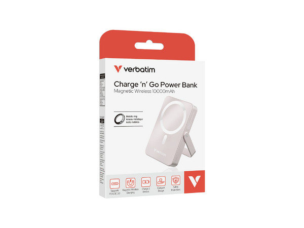 Cargador Portátil Verbatim 32267 de 10000mAh, Con Carga Inalámbrica. Color Rosa.