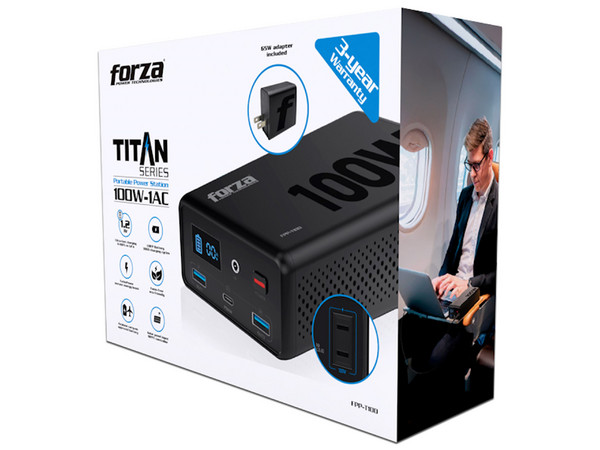 Central Eléctrica Portátil Forza Mini Titan FPP-T100, Pantalla LCD, Batería LiFePO4 de 80,64 Wh, Color Negro.