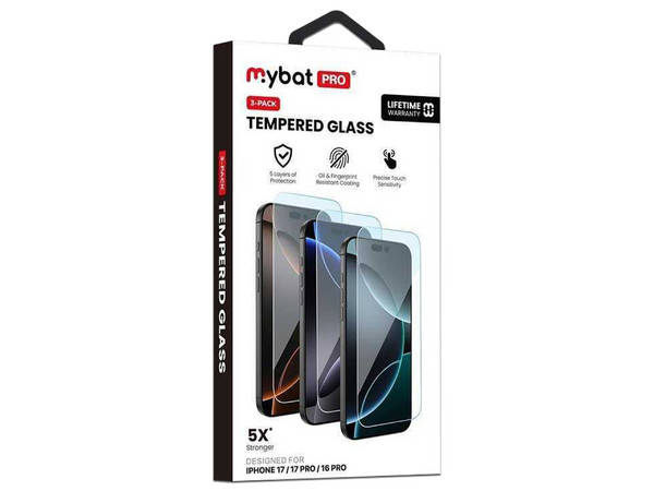 Protector de pantalla MyBat RIP17PMSC90TH para iPhone 17 Pro Max paquete de 3 piezas. Color Transparente.