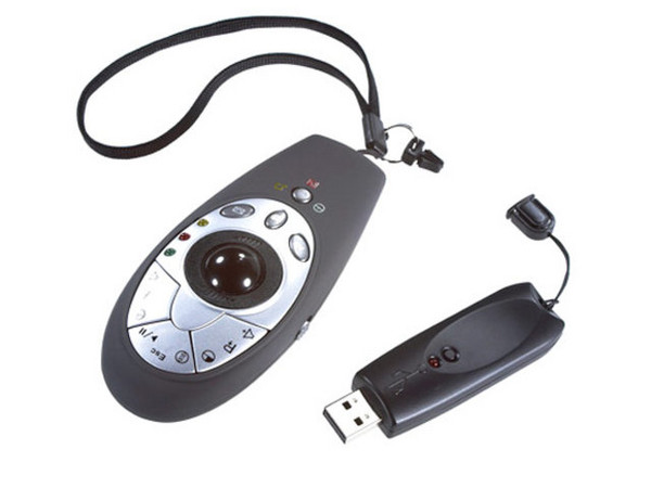 Presentador inalámbrico 4 en 1 - Ratón trackball, puntero láser y funciones de control de presentaciones y de multimedia.