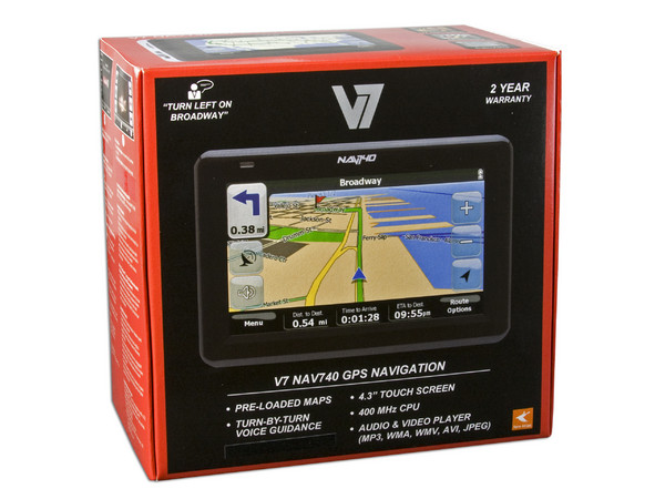 GPS con Pantalla Sensible al Tacto V7 NAV740, Reproduce MP3, Fotos y Videos. Incluye Mapas Precargados de México, Guadalajara y Monterrey