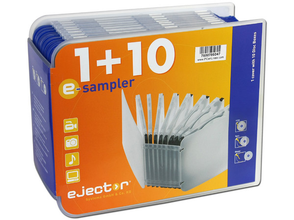E-Sampler de 10 e-slimcases con e-clip Ejector para almacenar CDs/DVDs. Color Azul