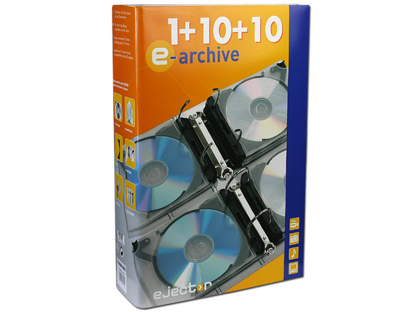 E-Archive de 10 e-slimcases con e-clip Ejector para almacenar CDs/DVDs. Color Naranja