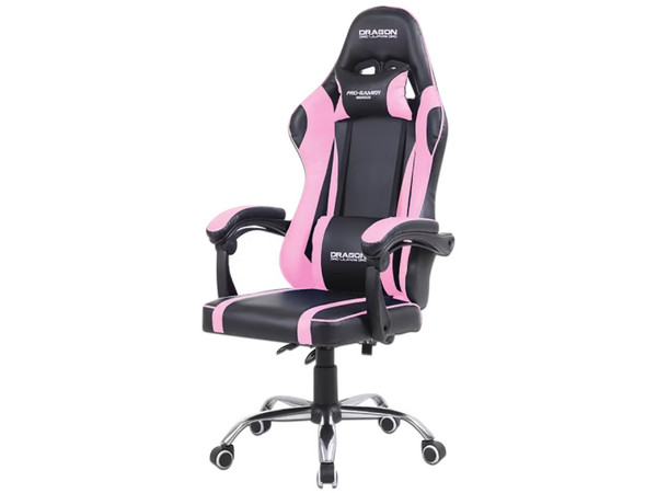 Silla Gamer Ergonómica Nextep Dragón XT Falkor, Soporta Hasta 150Kg, Color Negro/Rosa.