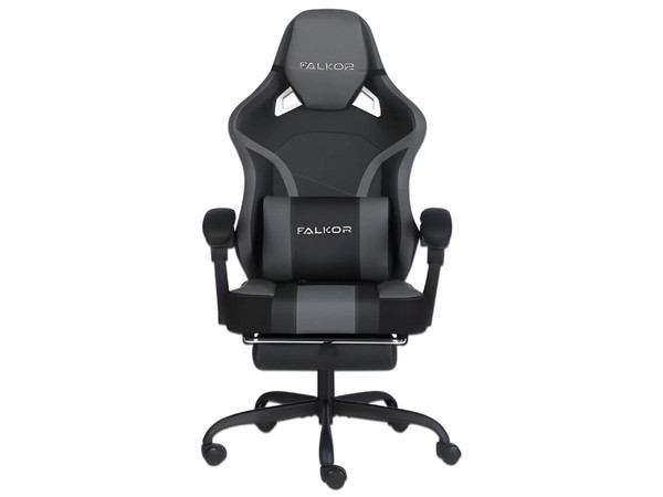 Silla Gamer NEXTEP Falkor Ergonómica con Masaje Lumbar y Reposa Pies. Color Gris/Negro.