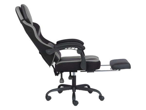 Silla Gamer NEXTEP Falkor Ergonómica con Masaje Lumbar y Reposa Pies. Color Gris/Negro.