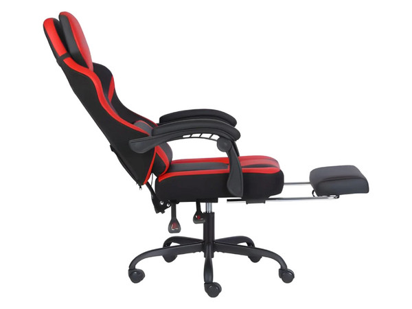 Silla Gamer Nextep Falkor Ergonómica con Masaje Lumbar y Reposa Pies. Color Rojo/Negro.