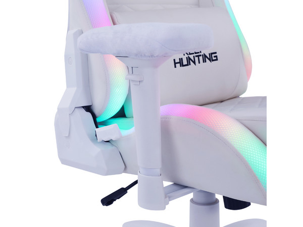 Silla Gamer Ocelot White Thundra RGB, Reclinable, Cojín Lumbar y Cervical, Descansa brazos Ajustable 4D, Soporta hasta 150kg. Color Blanco.